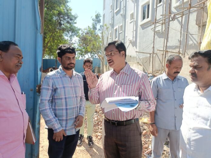 HYDRA Commissioner AV Ranganath inspected the illegally constructed building in 684 yards of Ayyappa Society in Khanamet Village, Serilingampally Mandal on Saturday.