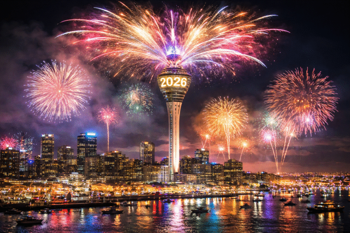 New Zealand welcomes 2026 with grand New Year celebrations and fireworks at Auckland Sky Tower