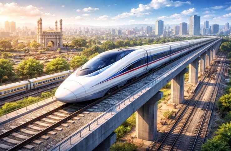 Railway Minister Ashwini Vaishnaw announcing Telangana railway projects and bullet train hub Hyderabad