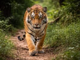 “రాజమహేంద్రవరం శివారు గ్రామాల్లో సంచరిస్తున్న పెద్దపులి ఆనవాళ్లు. అంకాలమ్మతల్లి కొండ ప్రాంతంలో లభించిన పులి పాదముద్రలు.”